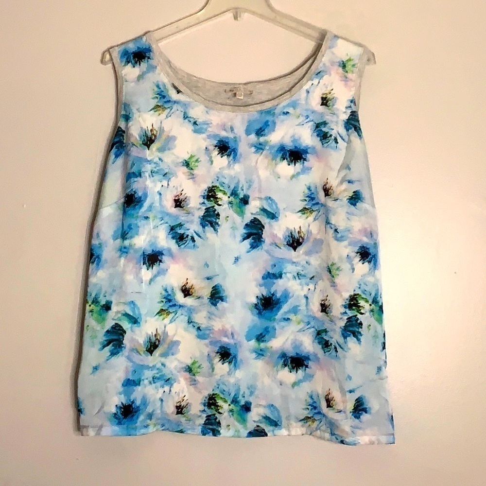 Lila Rose Plus 3X watercolor floral paint stroke tank top blues